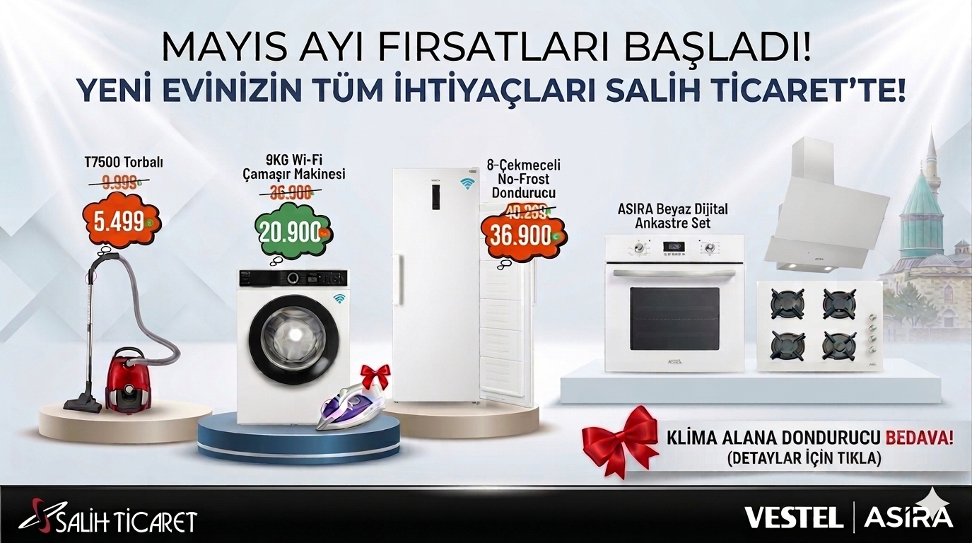 Salih Ticaret - Vestel Konya Yetkili Bayi, Uğur Derin Dondurucu Yetkili Bayi, Tefal Konya Yetkili Bayi,Vestel, Vestel Buzdolapları, Vestel Combi Buzdolapları, Vestel Çamaşır Makineleri, Vestel Bulaşık Makineleri, Vestel Derin Dondurucular, Vestel Solo Fırınlar, Vestel Davlumbazlar, Vestel Küçük Ev Aletleri, Vestel Ankastre Ürünler, Vestel Ankastre Fırınlar, Vestel Ankastre Ocaklar, Vestel Ankastre Bulaşık Makineleri, Vestel Ankastre Mikrodalga Fırınlar, Vestel Ev Sinema Sistemleri, Vestel Cep Telefonu Elektronik, Vestel Kurutmalı Çamaşır Makineleri	Salih Ticaret, Vestel Ankastre Setler, Vestel Klimalar, Isıtma ve Soğutma	Salih Ticaret, Uğur, Uğur Buzdolapları, Uğur Yatay derin Dondurucular, Uğur Dikey Dondurucular, Uğur Klimalar, Uğur Ticari Ürünler, Fırsat Ürünleri, Diğer Markalar, Diğer Markalar Televizyonlar, Diğer Markalar Küçük Ev Aletleri, Diğer Markalar Ankastre Setler, Diğer Markalar Fırınlar, Diğer Markalar Elektronik Ürünler