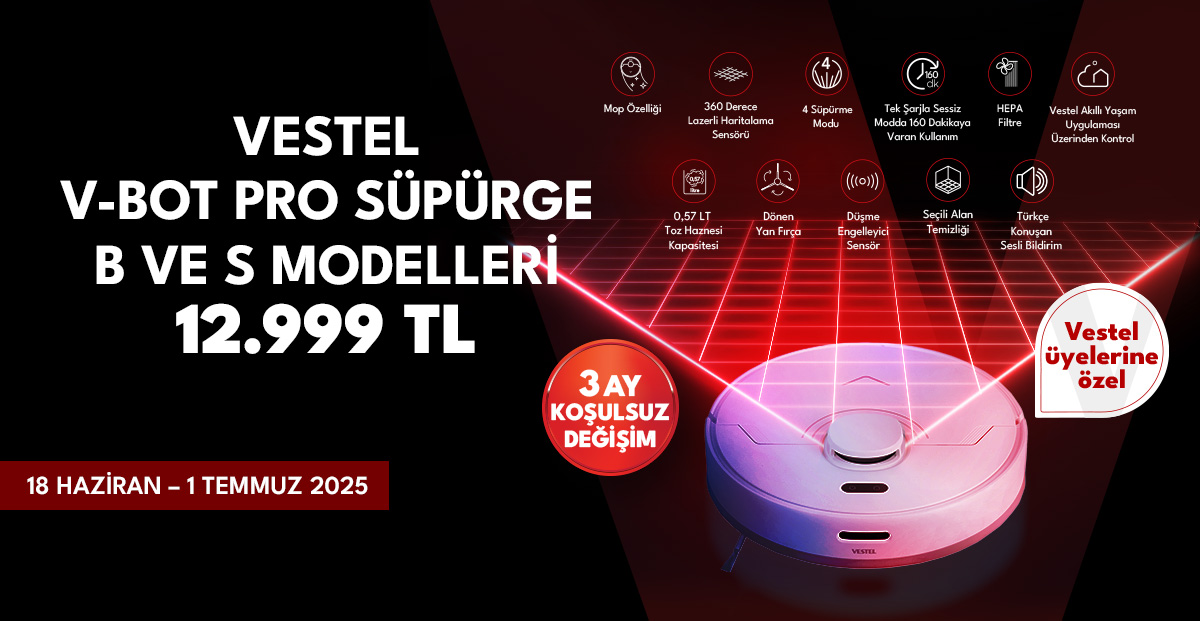 VESTEL V-BOT PRO ROBOT SÜPÜRGELER 12.999 TL! || Salih Ticaret - Vestel Konya Yetkili Bayi, Uğur Derin Dondurucu Yetkili Bayi, Tefal Konya Yetkili Bayi,Vestel, Vestel Buzdolapları, Vestel Combi Buzdolapları, Vestel Çamaşır Makineleri, Vestel Bulaşık Makineleri, Vestel Derin Dondurucular, Vestel Solo Fırınlar, Vestel Davlumbazlar, Vestel Küçük Ev Aletleri, Vestel Ankastre Ürünler, Vestel Ankastre Fırınlar, Vestel Ankastre Ocaklar, Vestel Ankastre Bulaşık Makineleri, Vestel Ankastre Mikrodalga Fırınlar, Vestel Ev Sinema Sistemleri, Vestel Cep Telefonu Elektronik, Vestel Kurutmalı Çamaşır Makineleri	Salih Ticaret, Vestel Ankastre Setler, Vestel Klimalar, Isıtma ve Soğutma	Salih Ticaret, Uğur, Uğur Buzdolapları, Uğur Yatay derin Dondurucular, Uğur Dikey Dondurucular, Uğur Klimalar, Uğur Ticari Ürünler, Fırsat Ürünleri, Diğer Markalar, Diğer Markalar Televizyonlar, Diğer Markalar Küçük Ev Aletleri, Diğer Markalar Ankastre Setler, Diğer Markalar Fırınlar, Diğer Markalar Elektronik Ürünler 